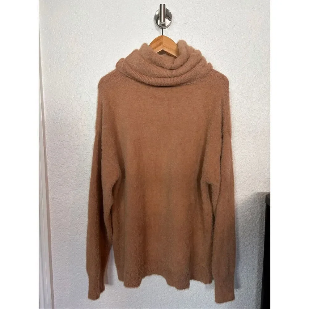 Tularosa Webster Fuzzy Foldover Neck Pullover Sweater in Camel Size M - Picture 5 of 12